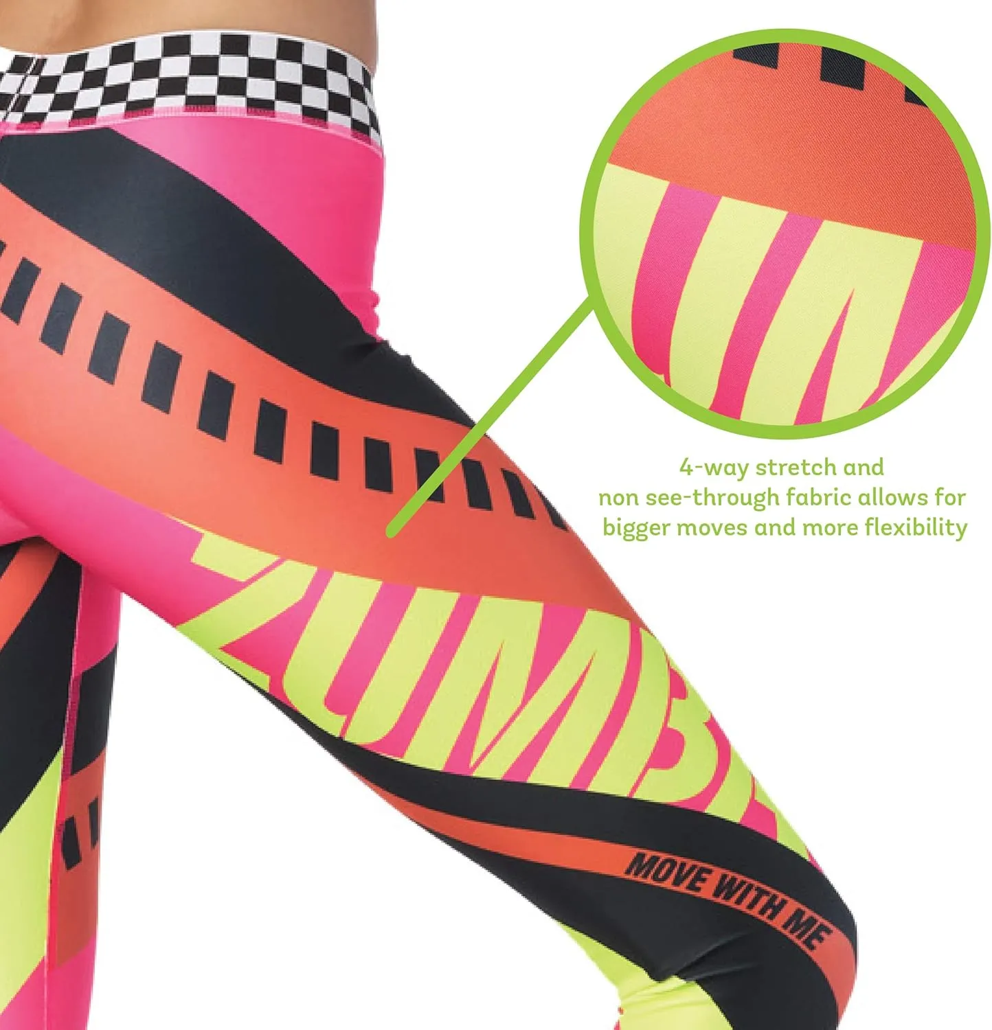 ZUMBA Dance Workout Wide Jacquard Waistband Leggings for Women