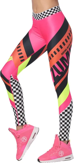 ZUMBA Dance Workout Wide Jacquard Waistband Leggings for Women