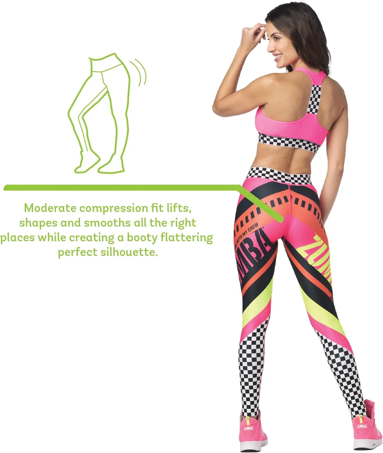 ZUMBA Dance Workout Wide Jacquard Waistband Leggings for Women